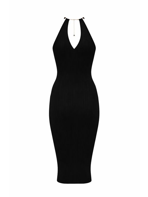 Abito in maglia di viscosa à jour con dettaglio gioiello Nero Elisabetta Franchi | AM16S61E2110